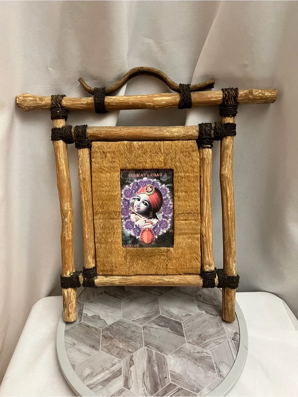 Rustic Bamboo Twig Photo Frame 3x4 Hindu Krishna Uluwatu Road Boho Wall Decor